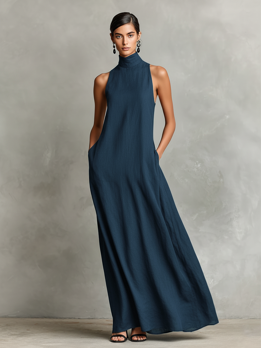 Noa · Vestido Maxi Cuello Alto con Bolsillos