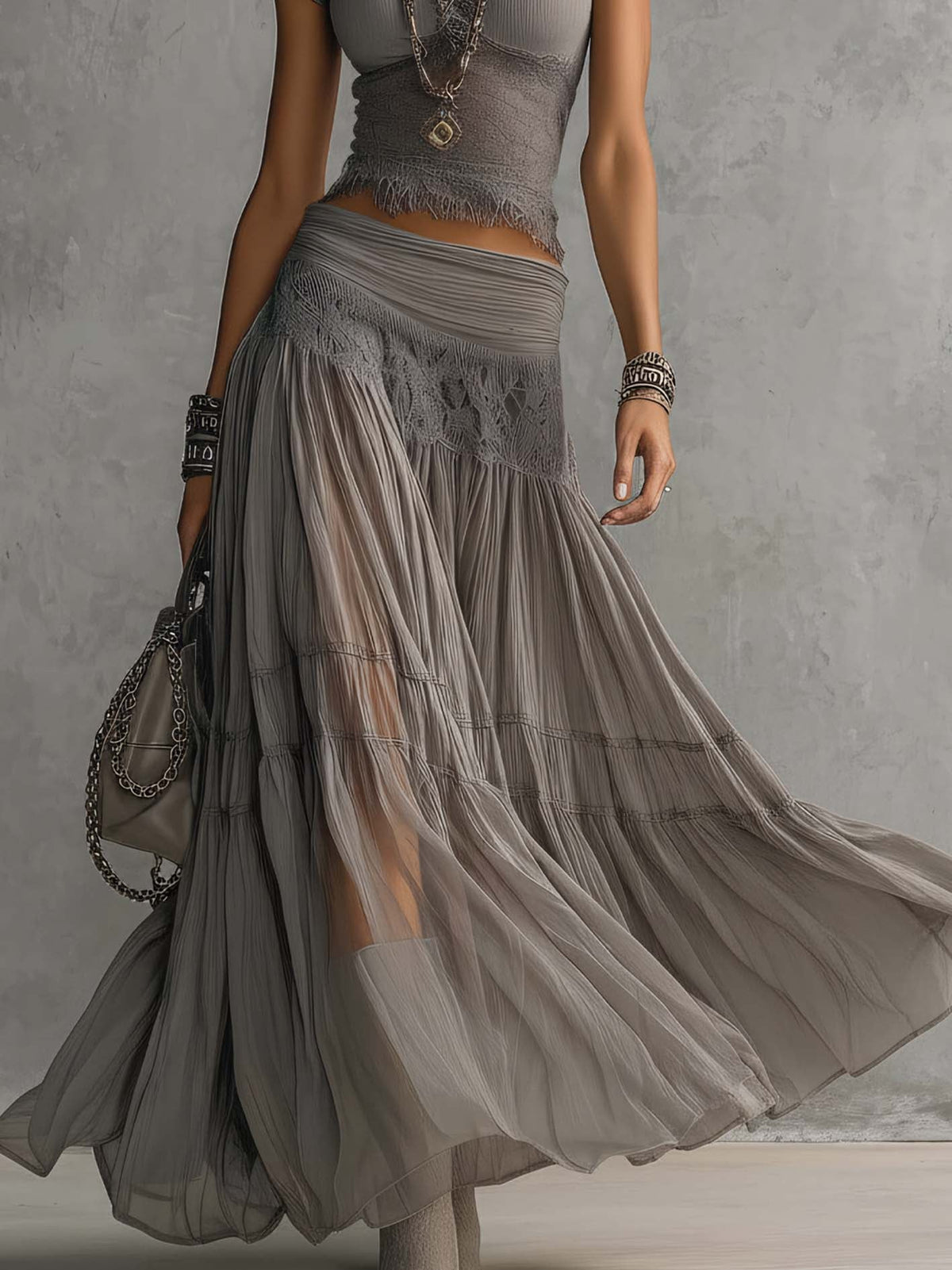 Paulina – Conjunto de encaje gris estilizador