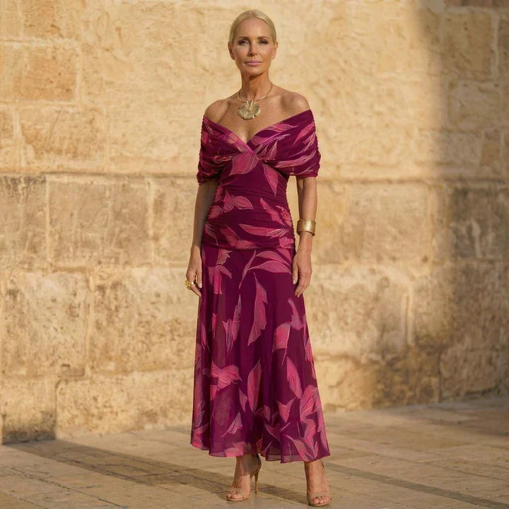 Celeste | Vestido Elegante Estampado de Hojas