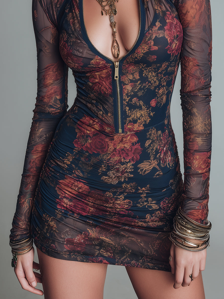 Celeste · Vestido Mini de Malla Floral