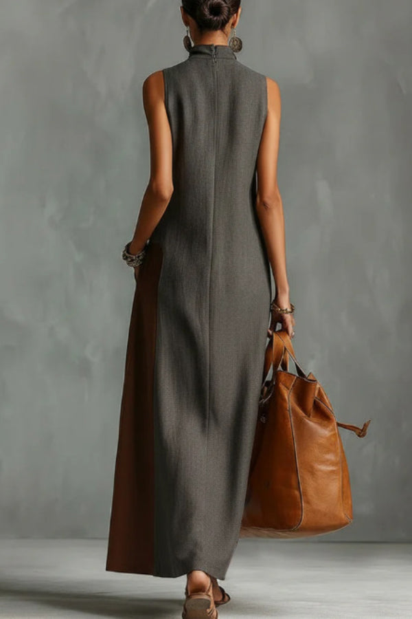 Elena · Vestido Maxi Cuello Alto Bicolor