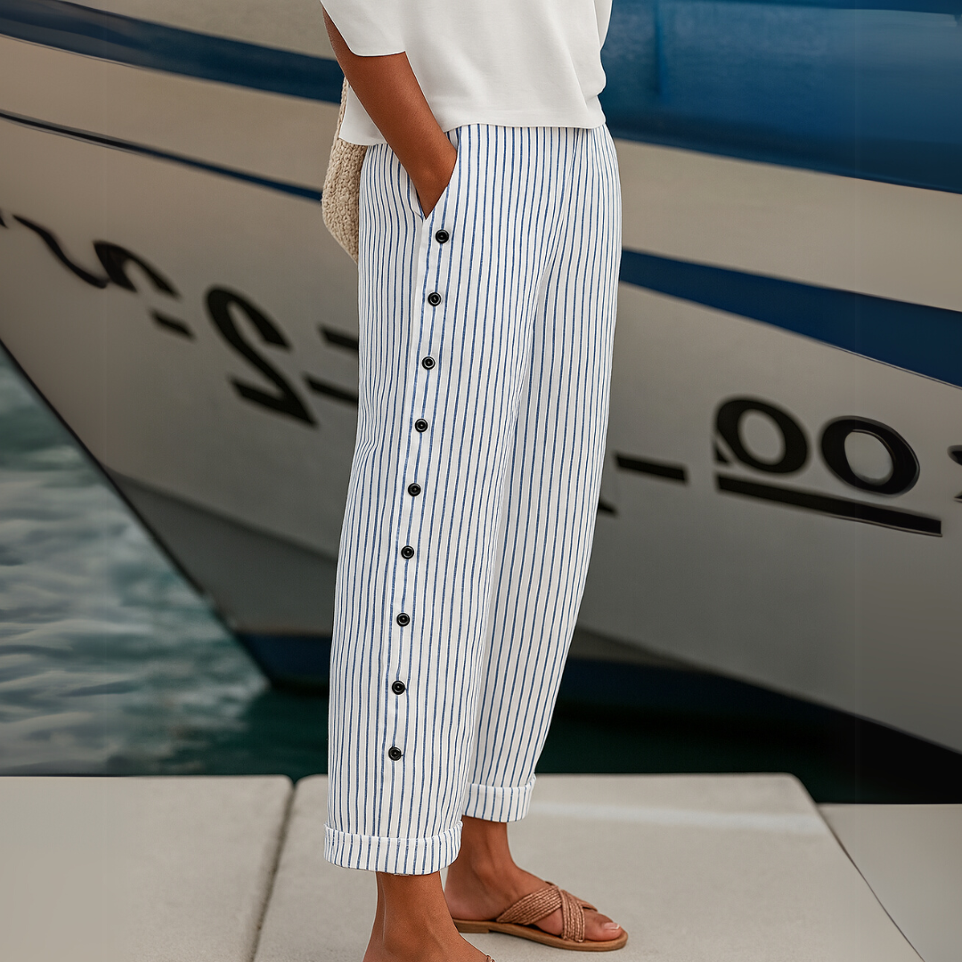 Pantalón Rayas Fluido con Botones