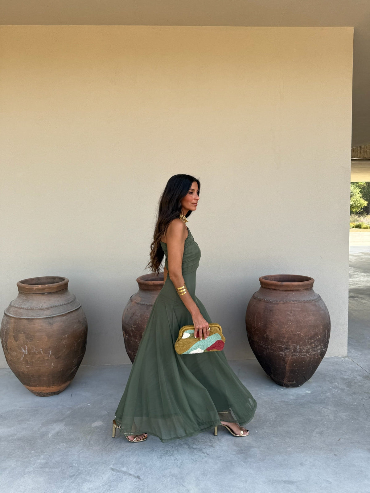 Toledo · Vestido Maxi Envolvente Verde Estampado