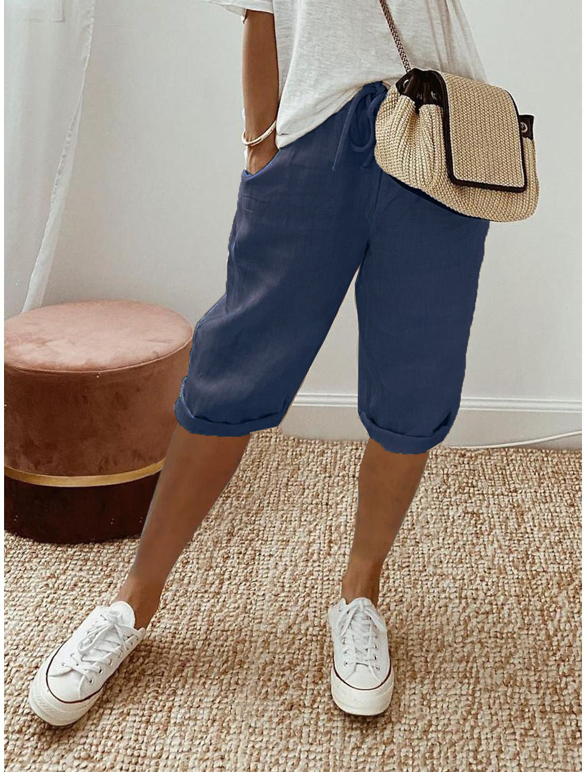 Lara · Shorts de Algodón y Lino con Cordón