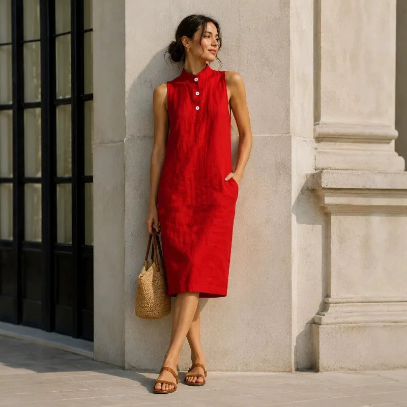 Zaira · Vestido Midi Cuello Alto Sin Mangas