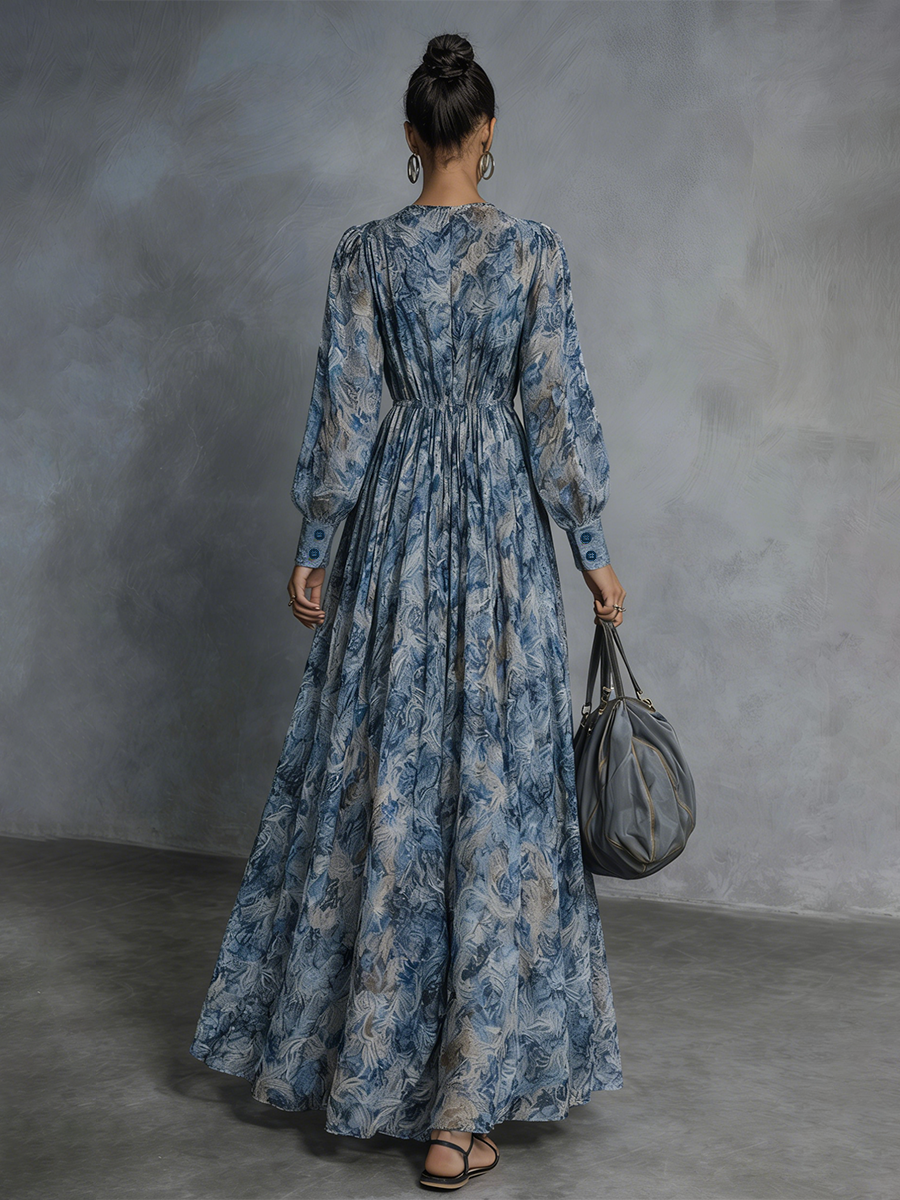 Marisol · Vestido Maxi Boho Floral Azul Escote V