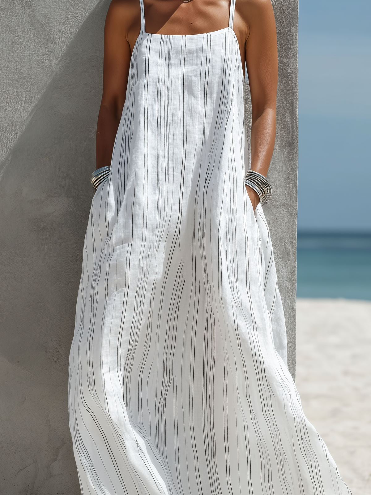 Aitana · Vestido Largo Rayas Blanco