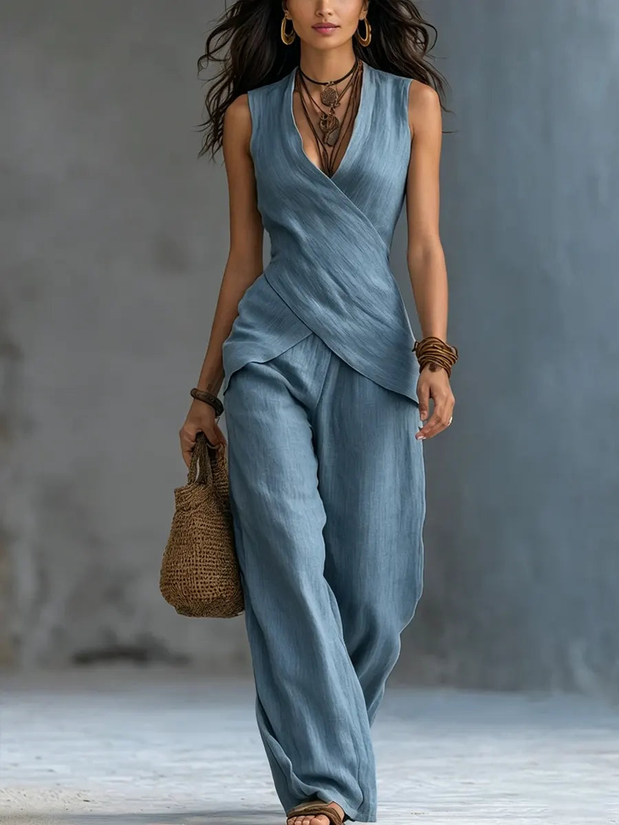 Lino · Conjunto Top Cruzado y Pantalón Ancho