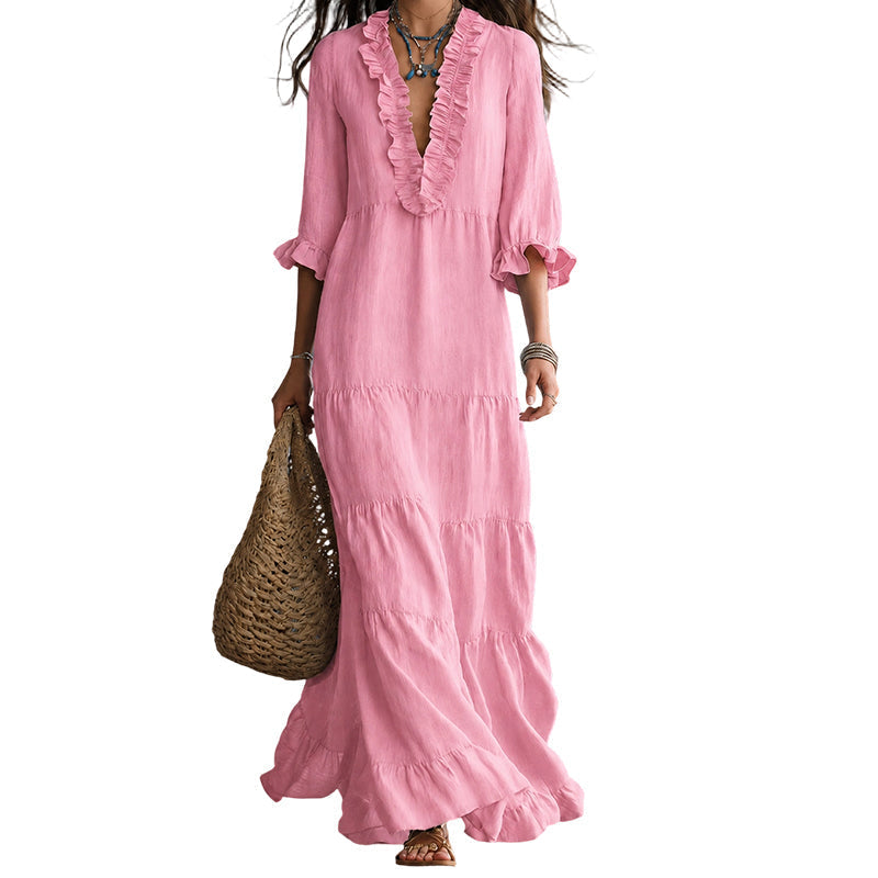 Vega · Vestido Maxi Escote V con Volantes