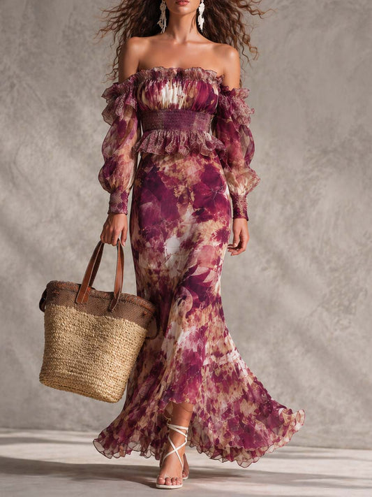 Luisa · Vestido Maxi de Gasa con Hombros Descubiertos