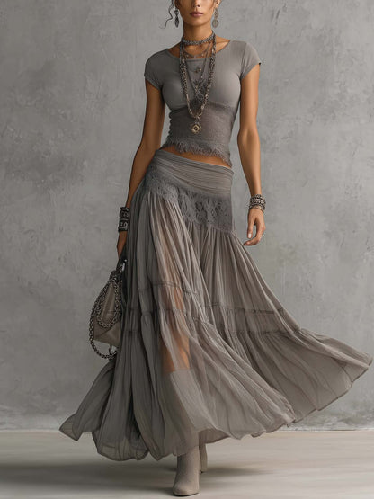 Paulina – Conjunto de encaje gris estilizador
