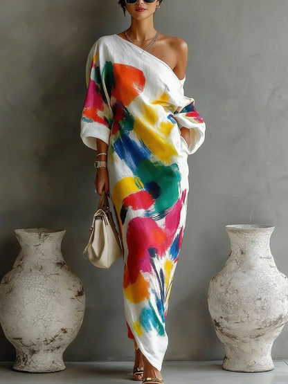 Thea · Vestido Maxi Asimétrico con Estampado