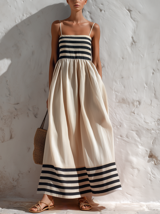 Ortensia · Vestido Largo de Rayas Escote Cuadrado y Tirantes Finos