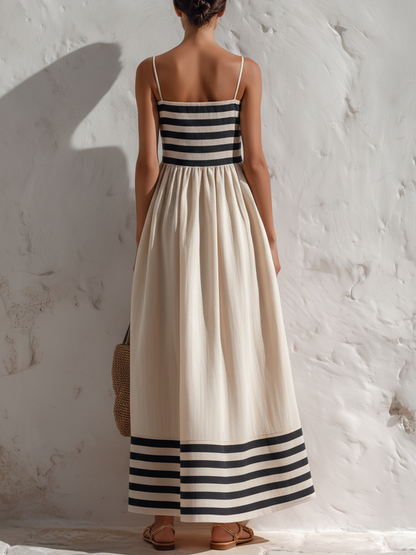 Ortensia · Vestido Largo de Rayas Escote Cuadrado y Tirantes Finos