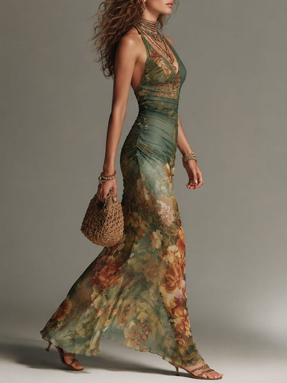 Inés · Vestido Maxi Malla Floral Retro