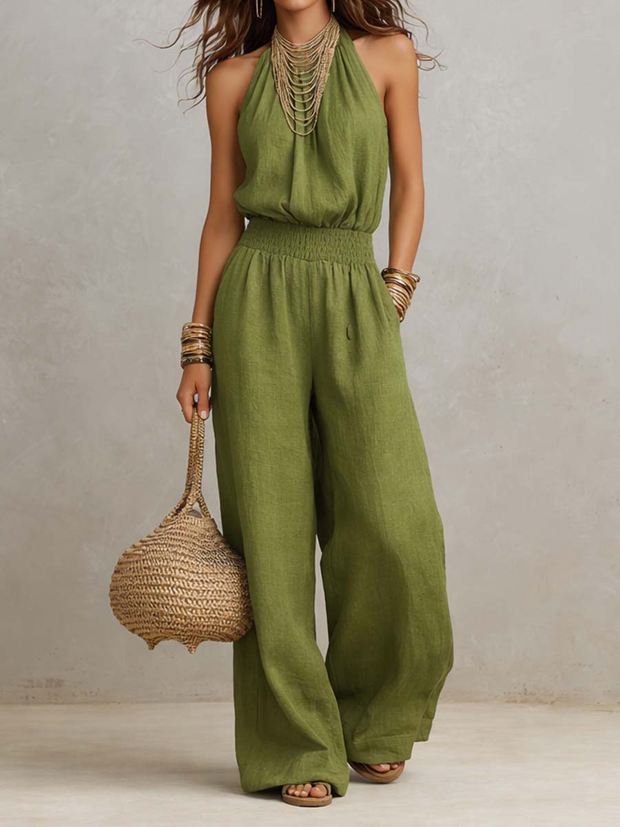 Marta · Mono Halter con Cintura Fruncida