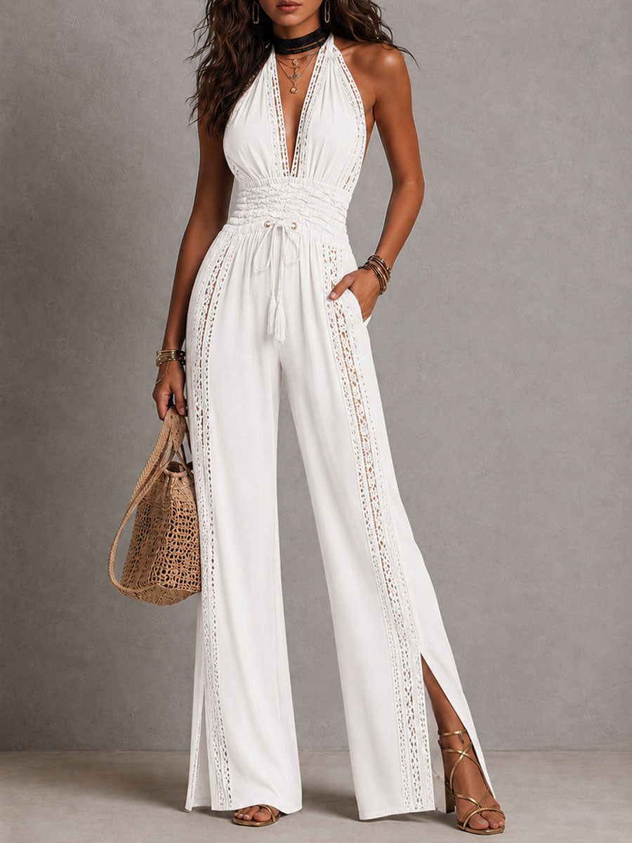 Alba · Mono Halter de Encaje con Cintura Fruncida