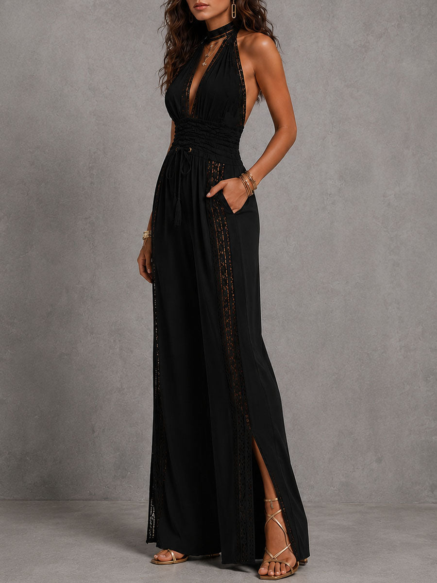 Alba · Mono Halter de Encaje con Cintura Fruncida