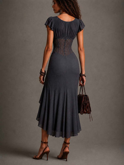 Diana · Vestido Midi Corsé Gris Fruncido
