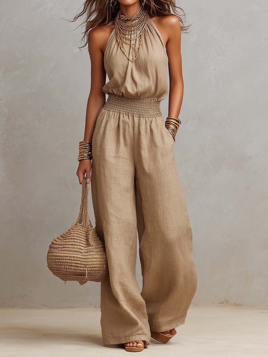 Marta · Mono Halter con Cintura Fruncida