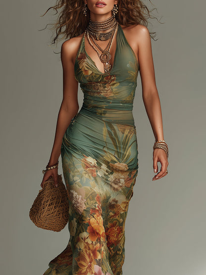 Inés · Vestido Maxi Malla Floral Retro