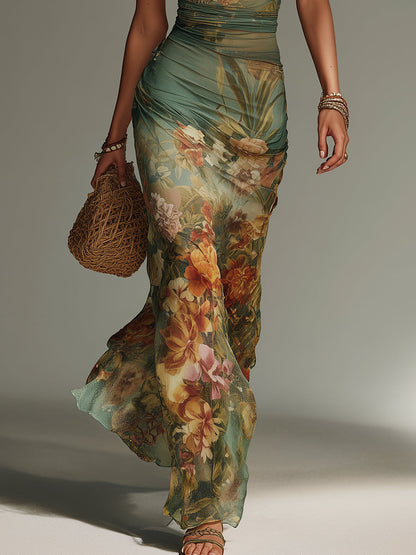 Inés · Vestido Maxi Malla Floral Retro