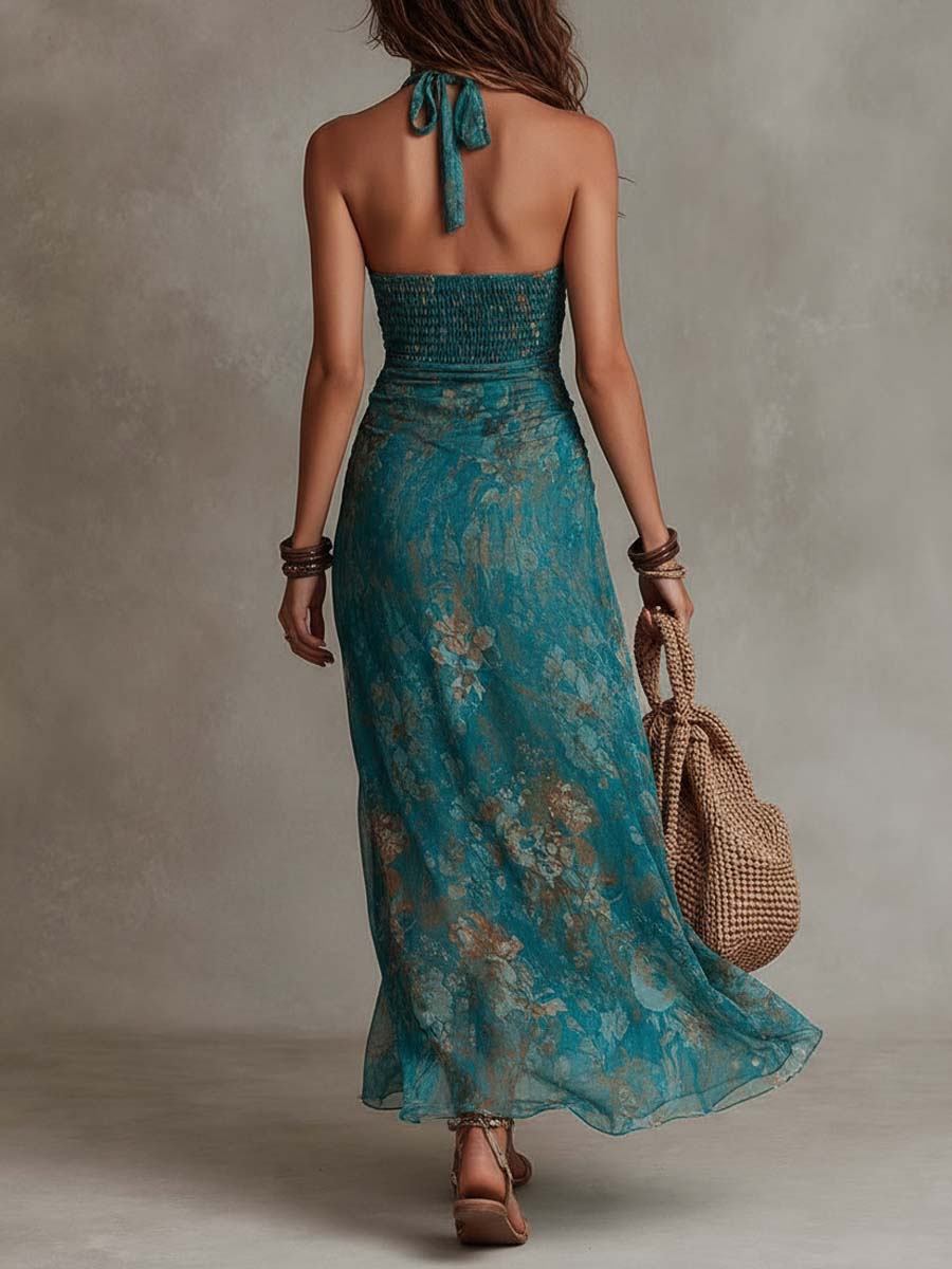 Selene · Vestido Maxi Boho Halter Floral