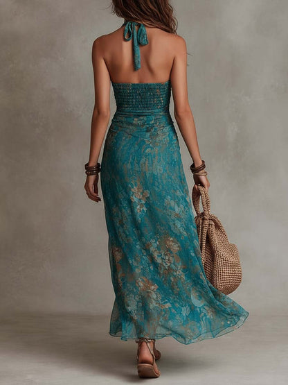 Selene · Vestido Maxi Boho Halter Floral