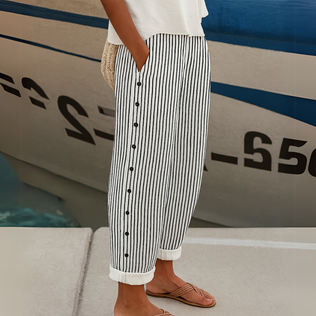 Pantalón Rayas Fluido con Botones