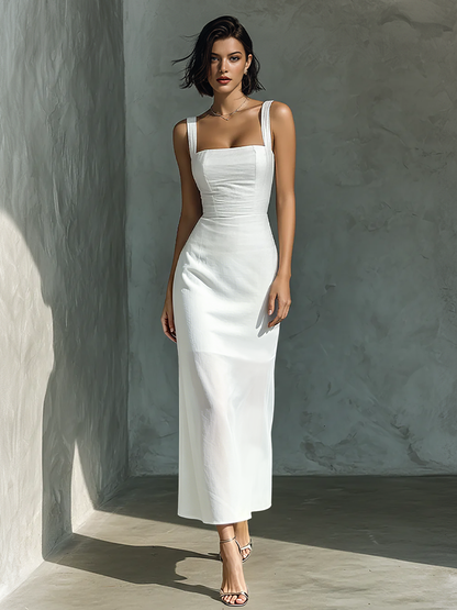 Bianca · Vestido Midi Blanco Lino y Algodón