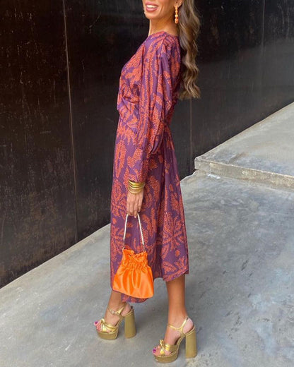 Isadora™ – Vestido Midi Elegante con Estampado de Encanto Atemporal