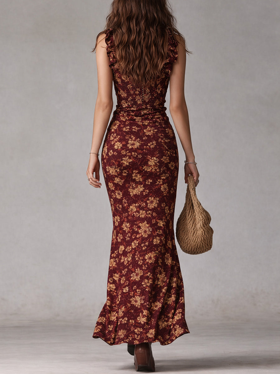 Bianca · Vestido Maxi Boho con Abertura y Mangas Volantes