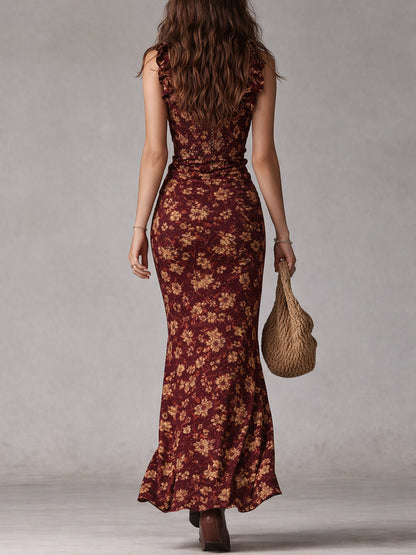 Bianca · Vestido Maxi Boho con Abertura y Mangas Volantes