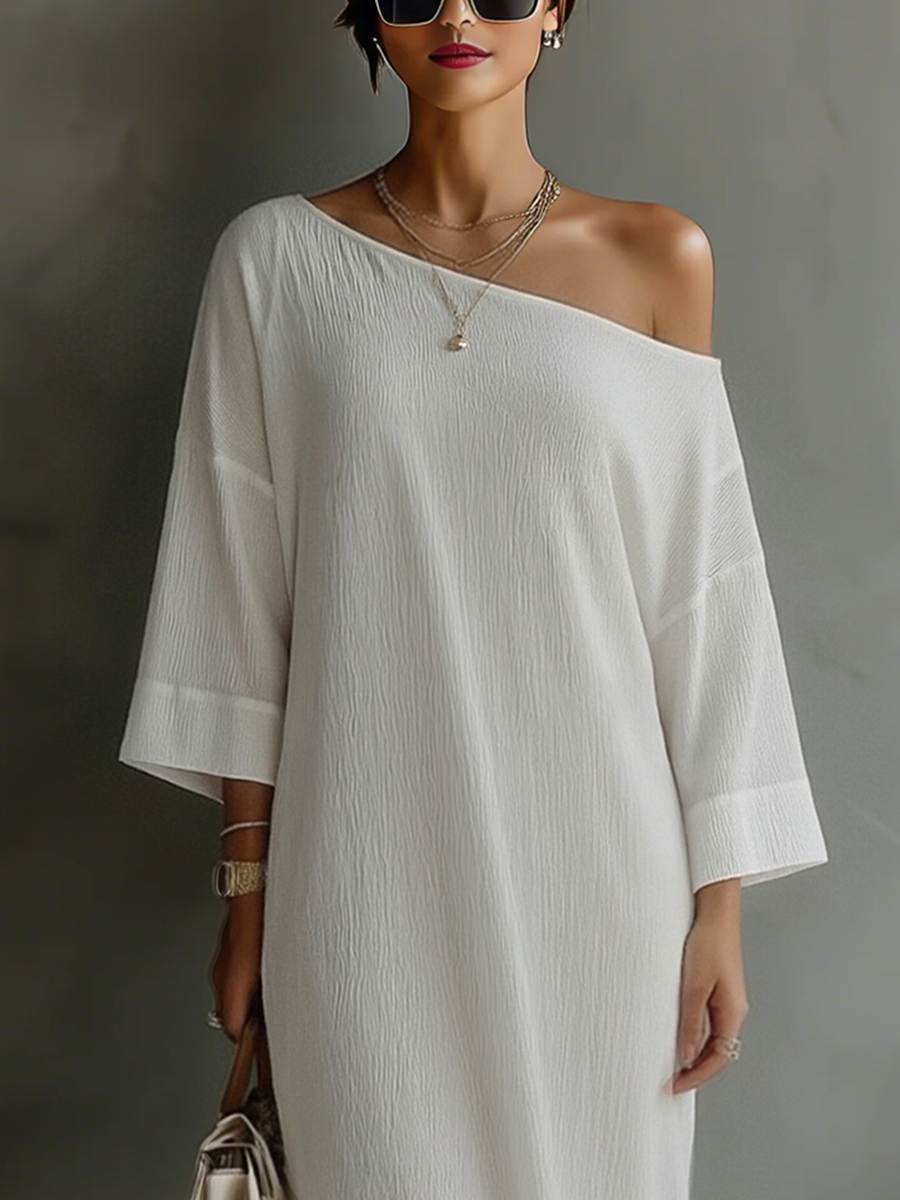 Inés · Vestido Maxi Un Hombro de Lino y Algodón