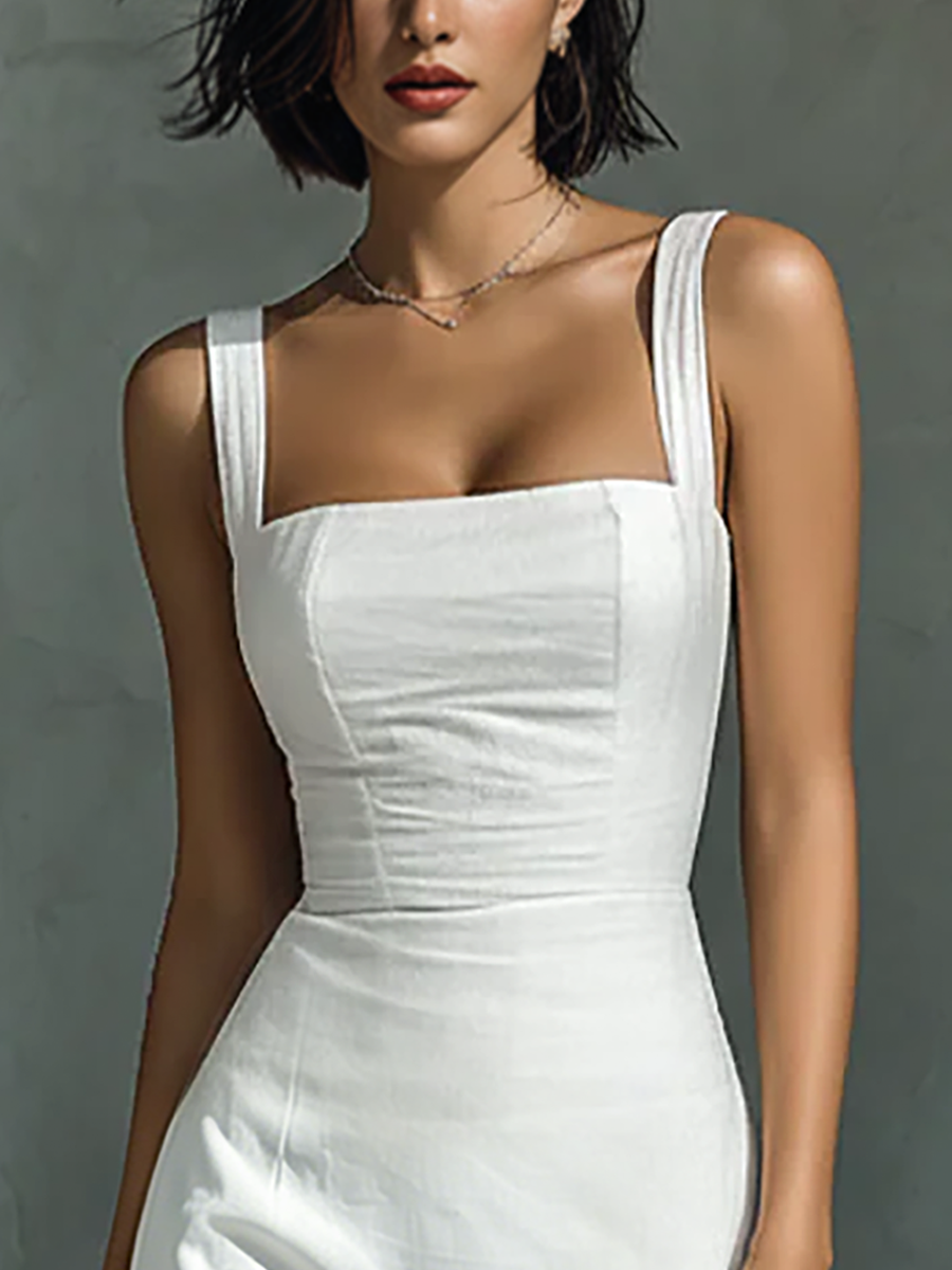 Bianca · Vestido Midi Blanco Lino y Algodón