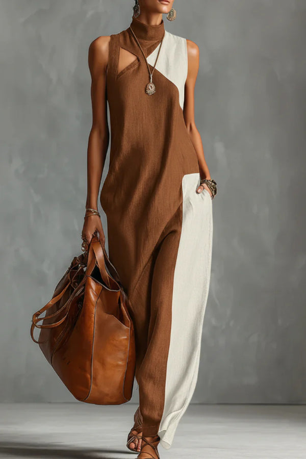 Elena · Vestido Maxi Cuello Alto Bicolor