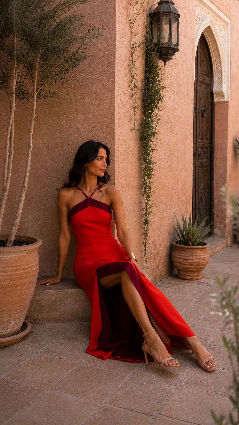 Vestido largo halter con abertura