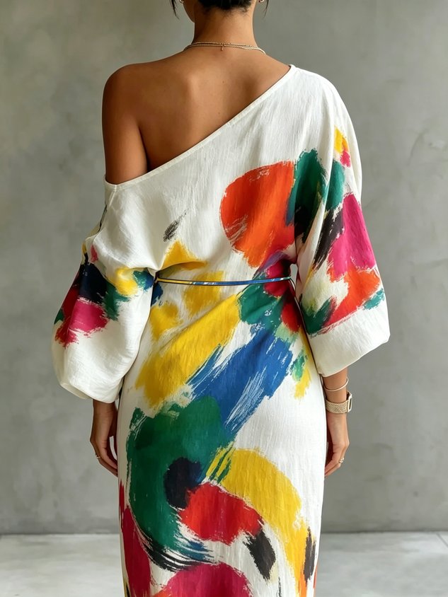 Thea · Vestido Maxi Asimétrico con Estampado