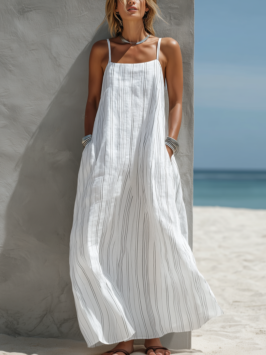 Aitana · Vestido Largo Rayas Blanco