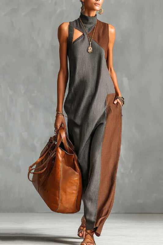 Elena · Vestido Maxi Cuello Alto Bicolor
