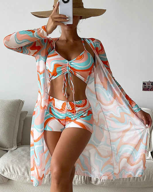 Elena - Conjunto bikini de 3 piezas con estampado