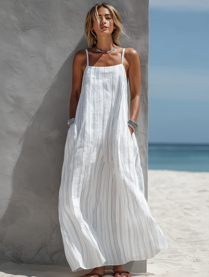 Aitana · Vestido Largo Rayas Blanco