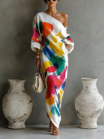 Thea · Vestido Maxi Asimétrico con Estampado
