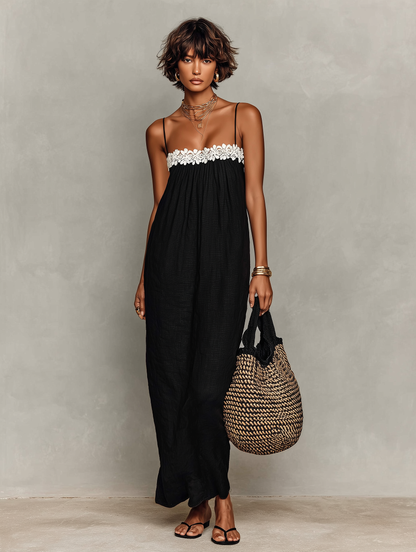 Alba · Vestido Maxi Lino Palabra de Honor con Encaje