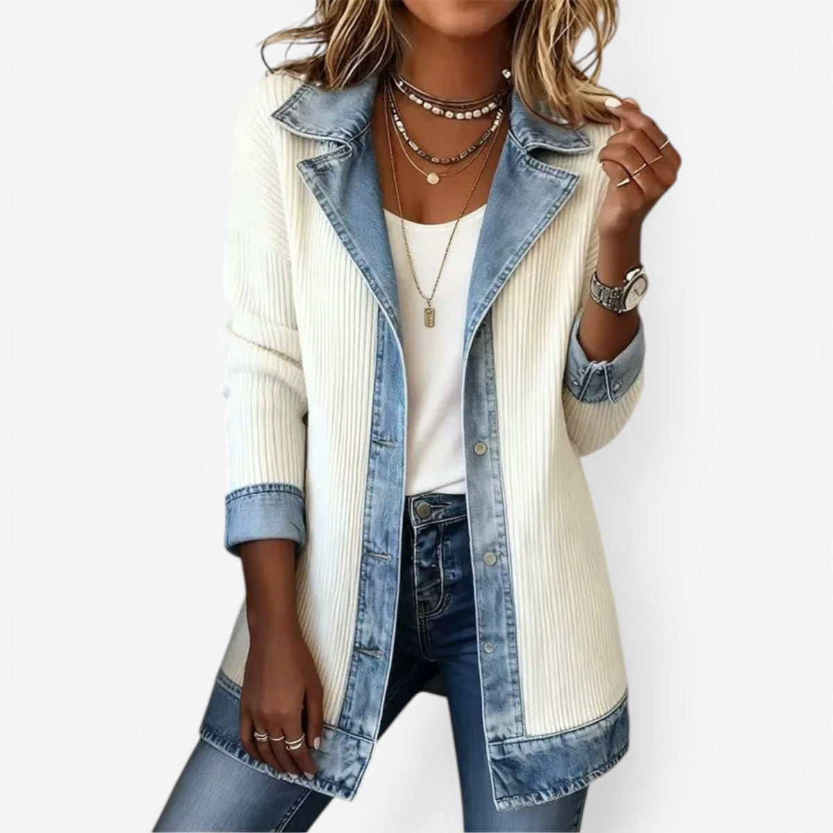 Emilia | Chaqueta efecto denim combinada