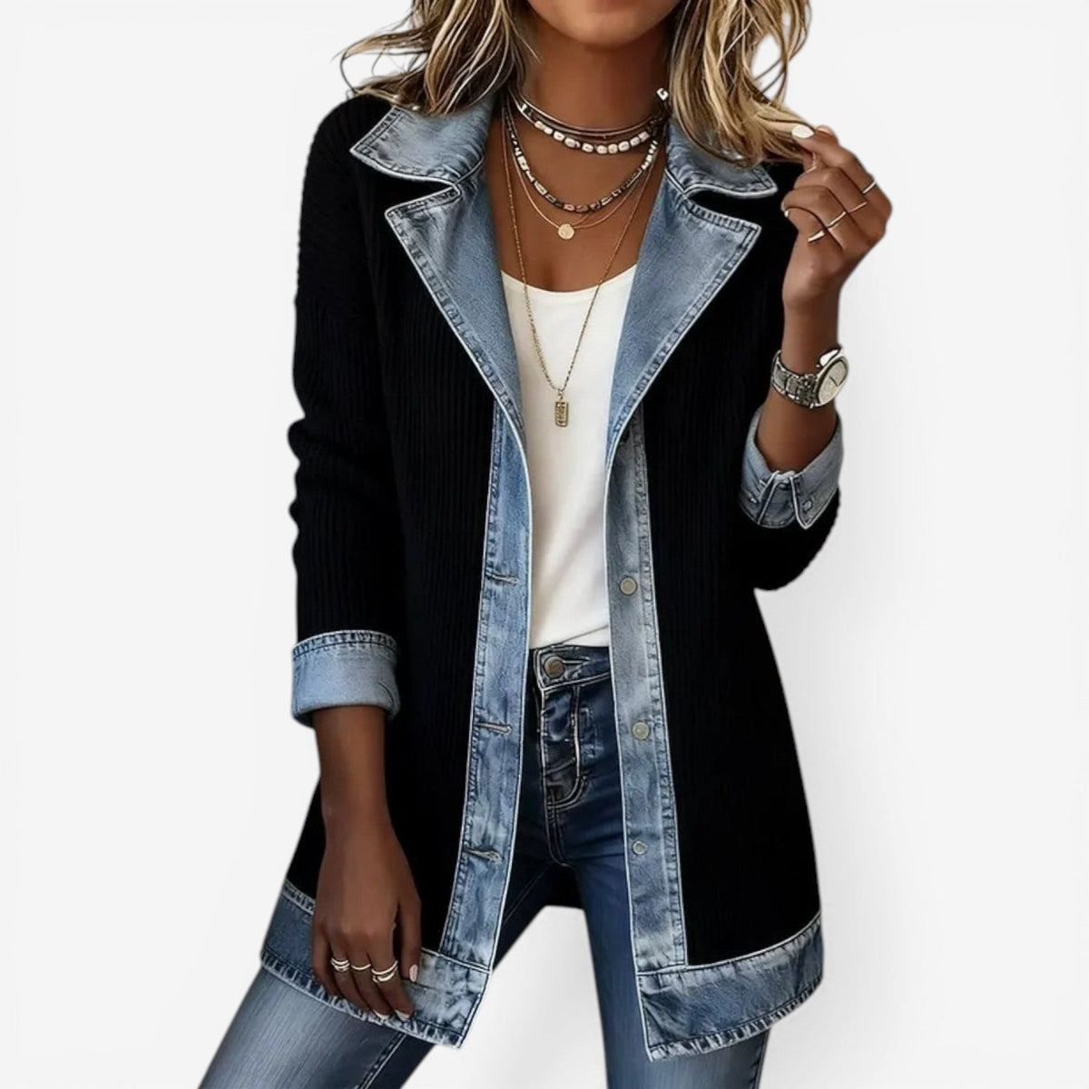 Emilia | Chaqueta efecto denim combinada