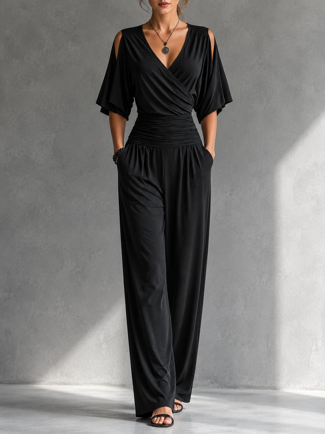 Alia | Conjunto Elegante Top Wrap y Pantalón Pernera Ancha