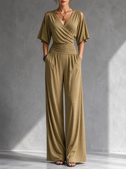 Alia | Conjunto Elegante Top Wrap y Pantalón Pernera Ancha