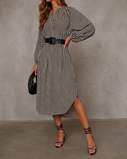 Begoña · Vestido Camisero Midi de Rayas con Cinturón