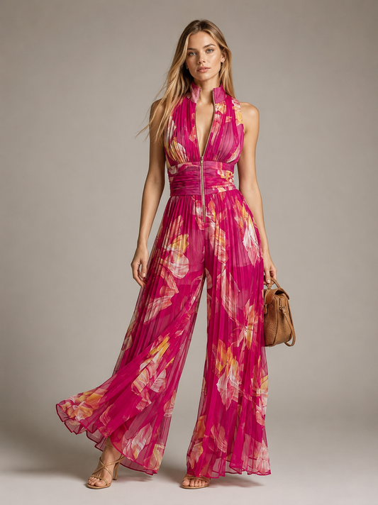 Leila | Combinaison plissée florale fuchsia™